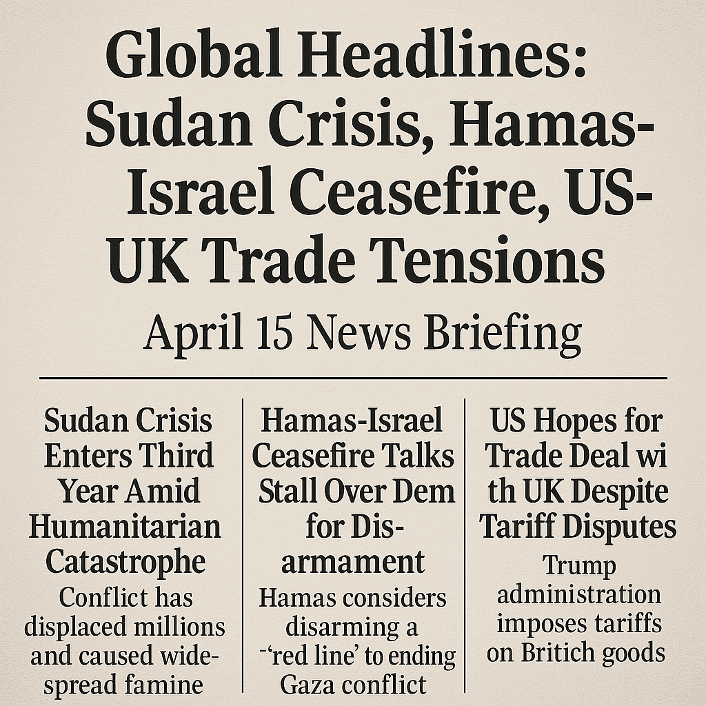 Sudan Crisis, Hamas-Israel Ceasefire, US-UK Trade Tensions – April 15 World News Briefing
