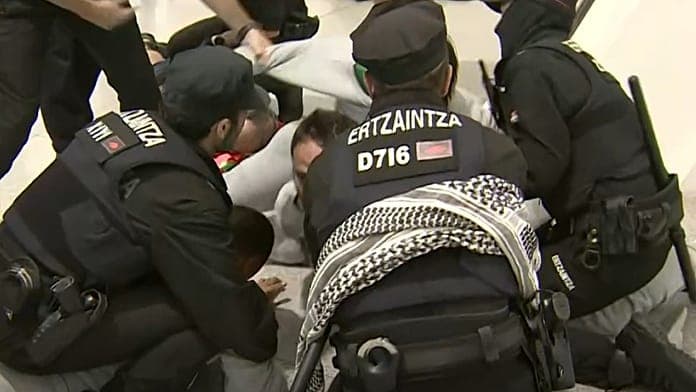 Global Sumud Flotilla activists clash with police at Bilbao airport