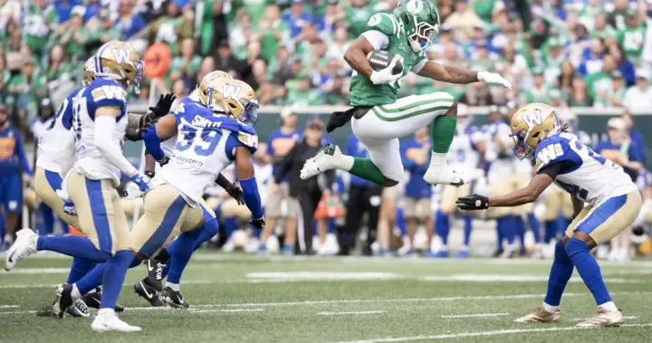 Roughriders win in overtime against Blue Bombers as Stevens scores three TDs Roughriders win in overtime against Blue Bombers as Stevens scores three TDs